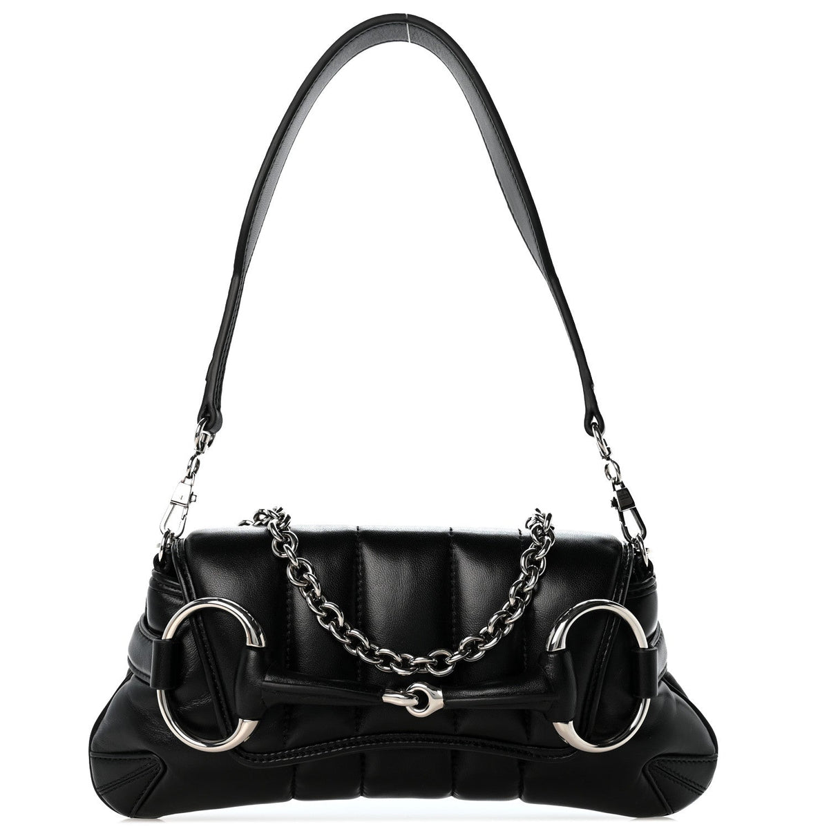 Gucci Nappa Matelasse Small Maxi Horsebit Shoulder Bag Black