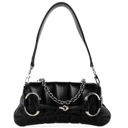 Gucci Nappa Matelasse Small Maxi Horsebit Shoulder Bag Black
