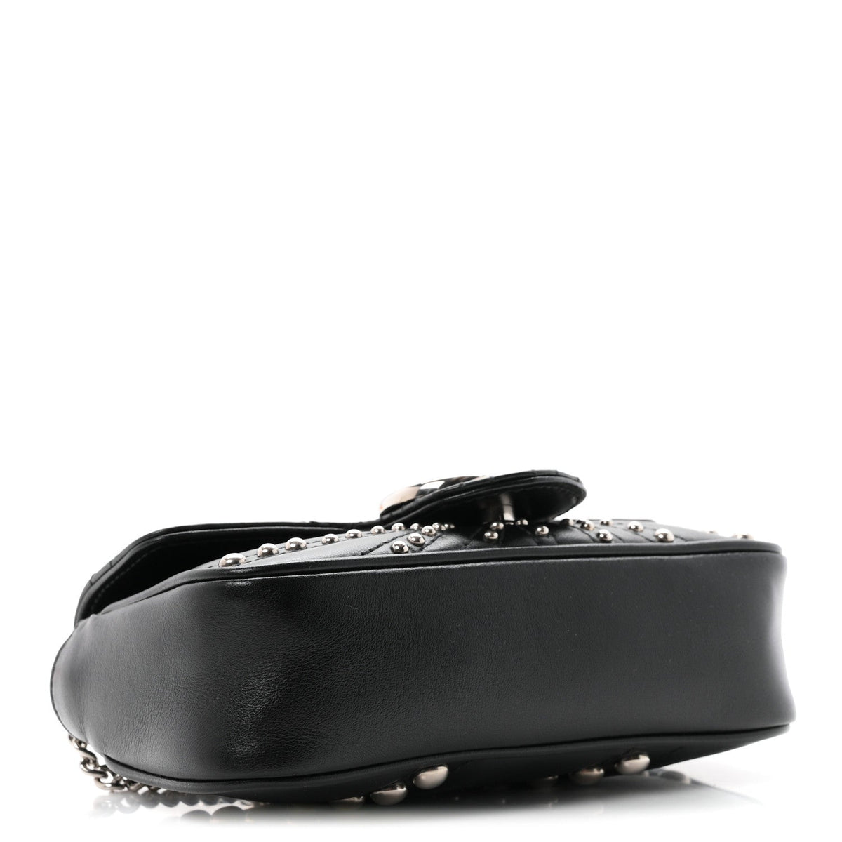 Gucci Calfskin Matelasse Studded Super Mini GG Marmont Shoulder Bag Black