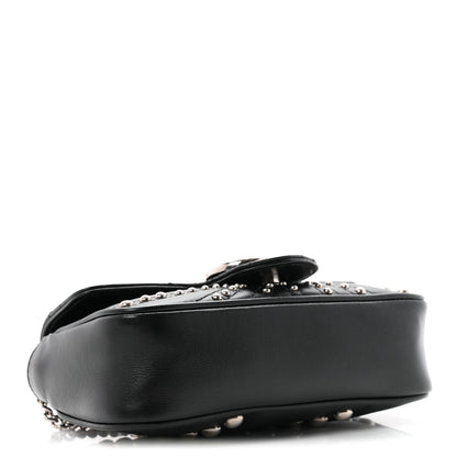 Gucci Calfskin Matelasse Studded Super Mini GG Marmont Shoulder Bag Black