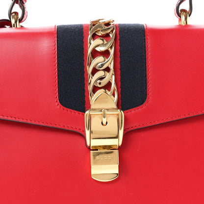 Gucci Calfskin Medium Sylvie Top Handle Bag Hibiscus Red 1984108
