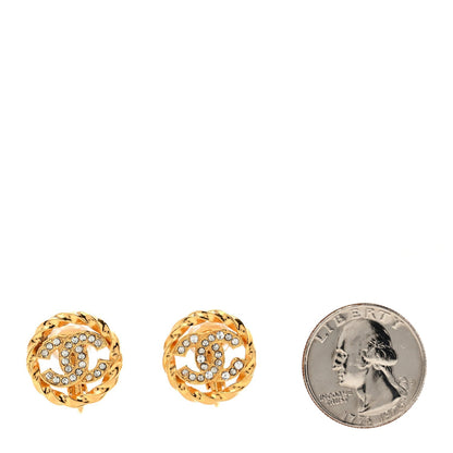 Chanel Crystal CC Round Clip On Earrings Gold