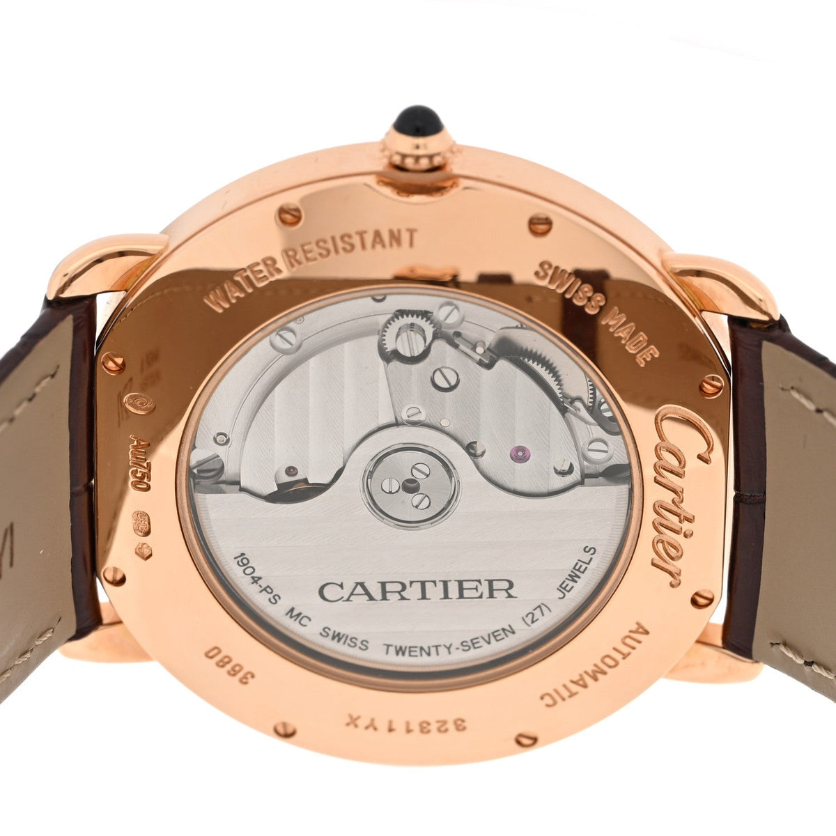 Cartier 18K Pink Gold Alligator 40mm Ronde Louis Automatic Watch Brown