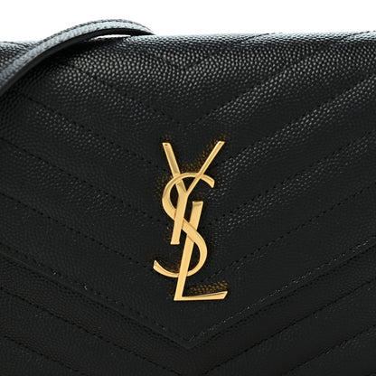 Saint Laurent Grain De Poudre Matelasse Monogram Chain Wallet Black