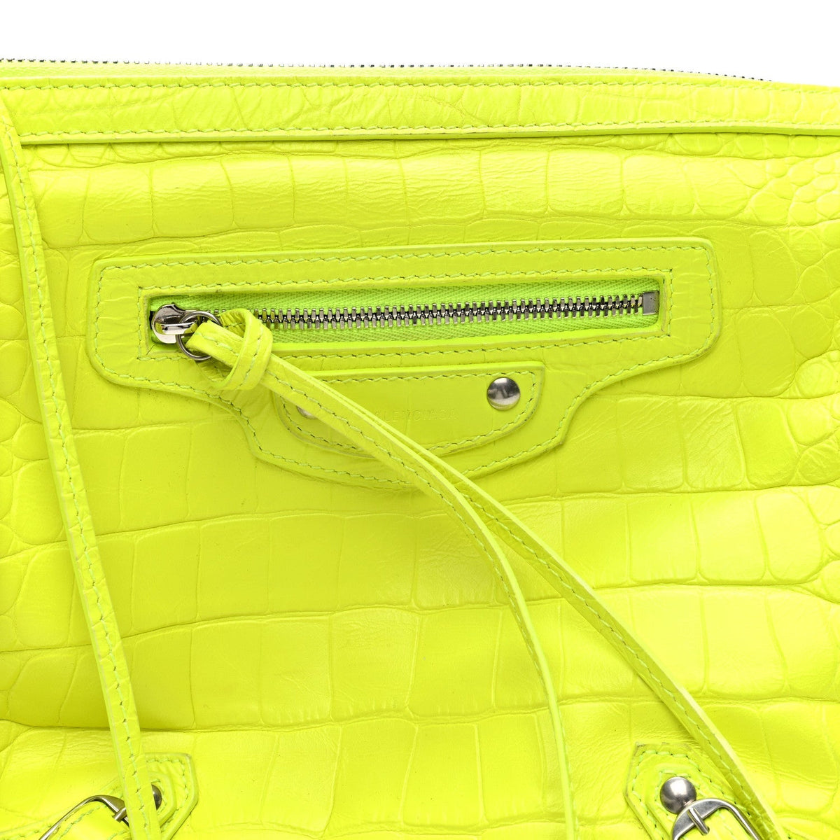 Balenciaga Croc Embossed Calfskin Neo Classic Hardware Hobo XS Flou Yellow