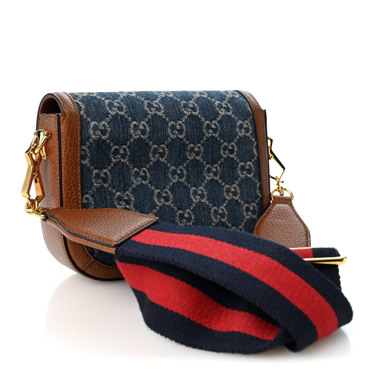 Gucci Denim Calfskin Mini Horsebit 1955 Shoulder Bag Blue Tea Cuir