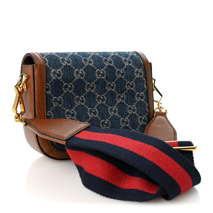 Gucci Denim Calfskin Mini Horsebit 1955 Shoulder Bag Blue Tea Cuir