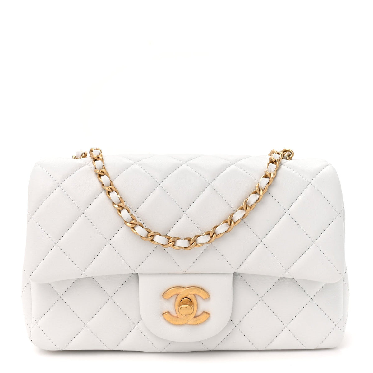 Chanel Lambskin Quilted Mini Rectangular Pearl Crush Flap White