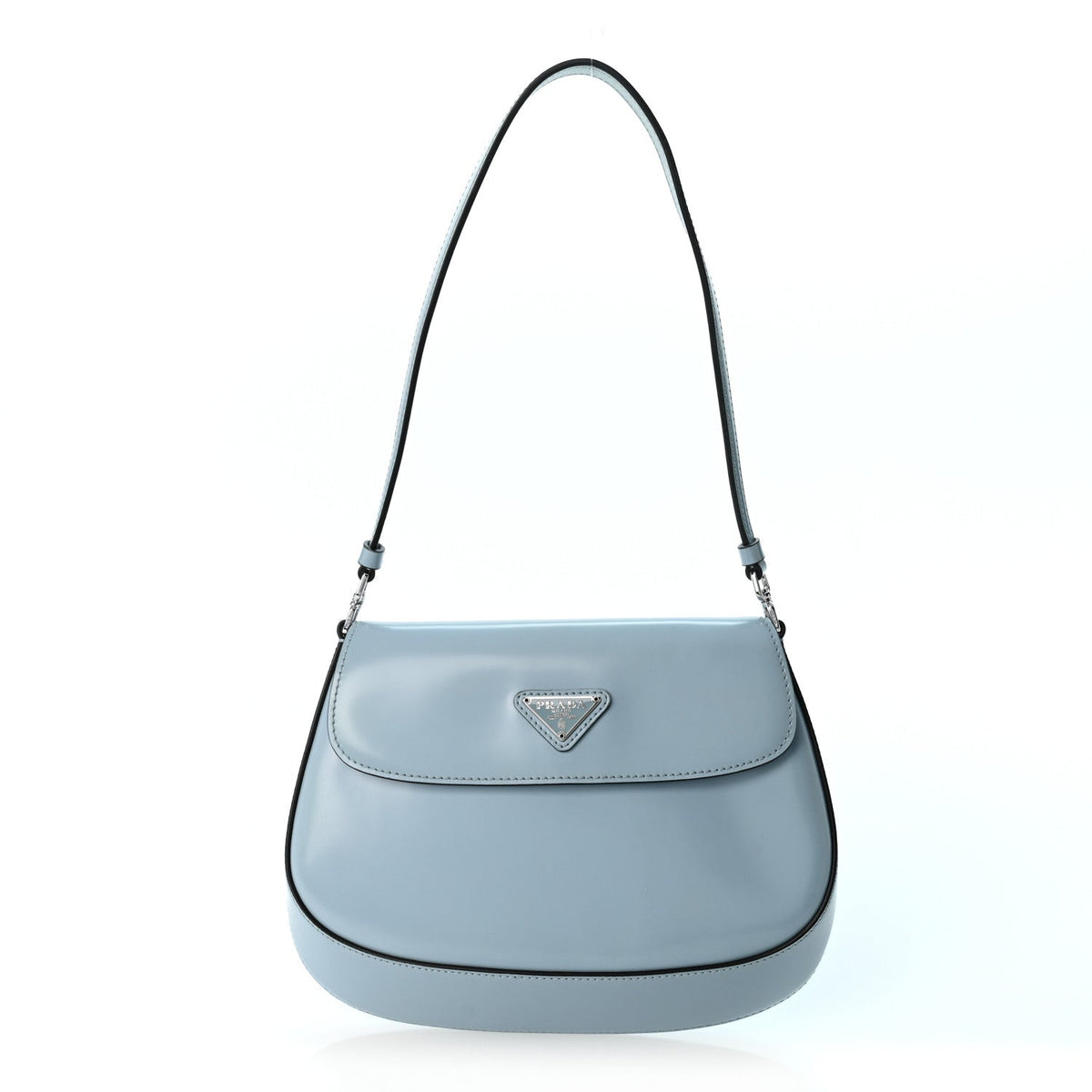 Prada Spazzolato Cleo Flap Shoulder Bag Celeste Black