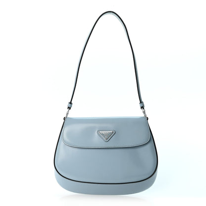 Prada Spazzolato Cleo Flap Shoulder Bag Celeste Black