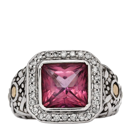 John Hardy Sterling Silver 18K Yellow Gold Diamond Pink Topaz Batu Sari Ring 52 6