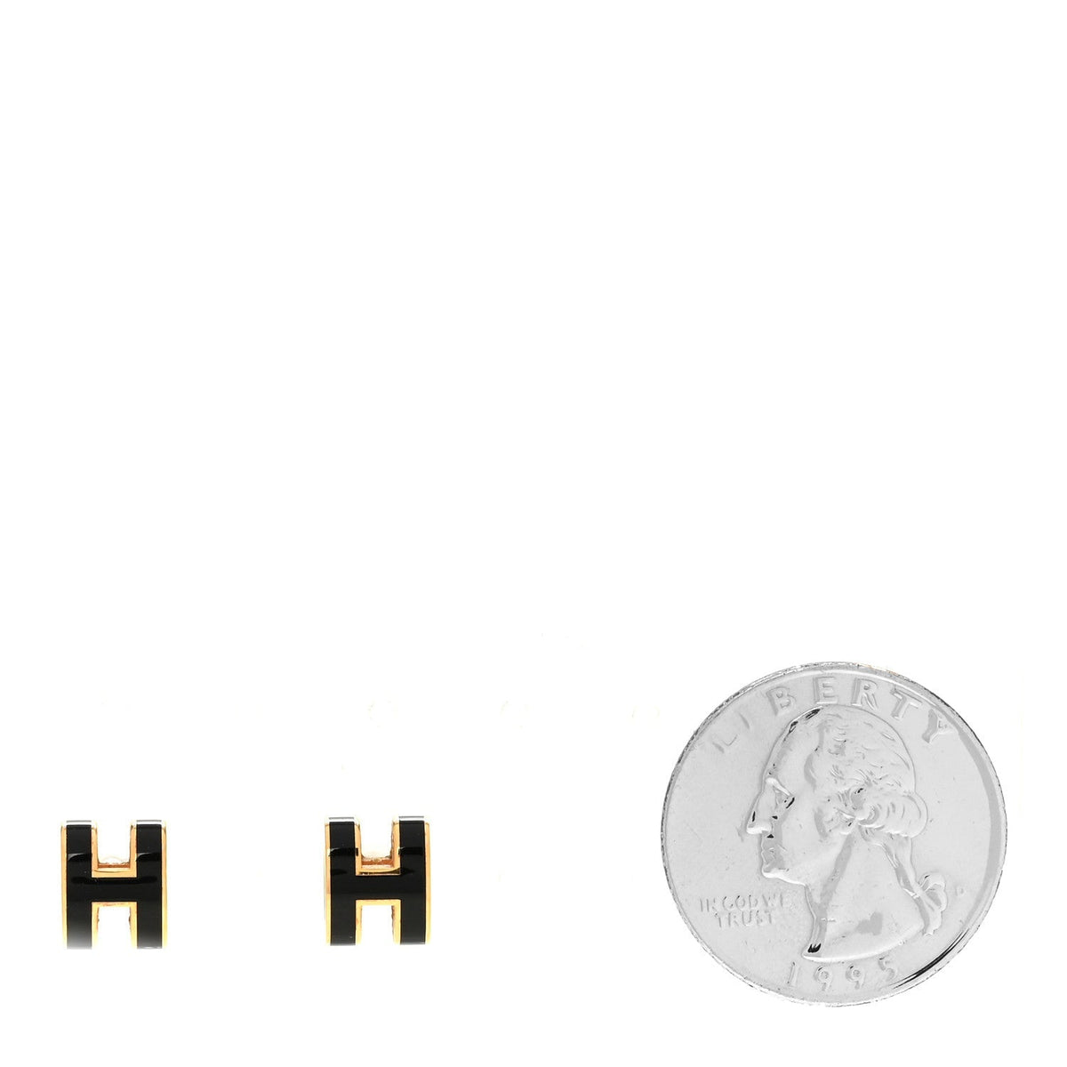 Hermes Rose Gold Lacquered Mini Pop H Earrings Black