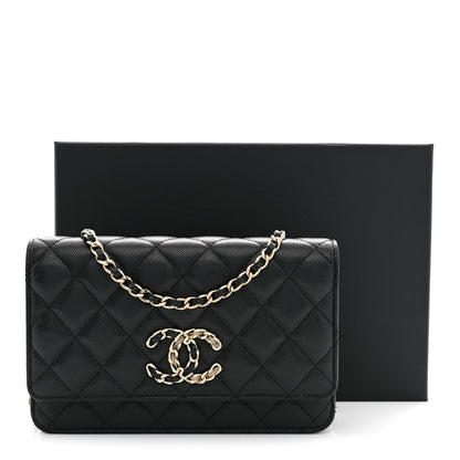 Chanel Caviar Quilted French New Wave Chain CC Wallet On Chain WOC Black