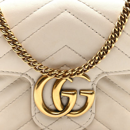 Gucci Calfskin Matelasse Super Mini GG Marmont Shoulder Bag White