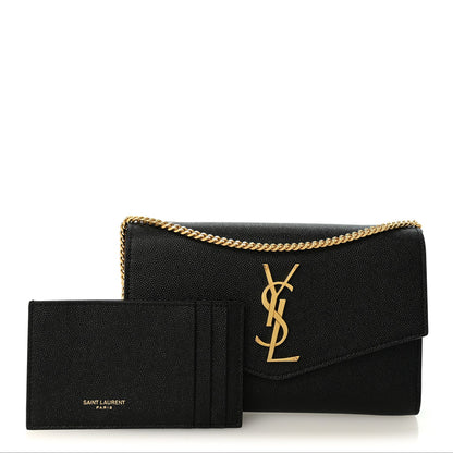 Saint Laurent Grain de Poudre Uptown Chain Wallet Black