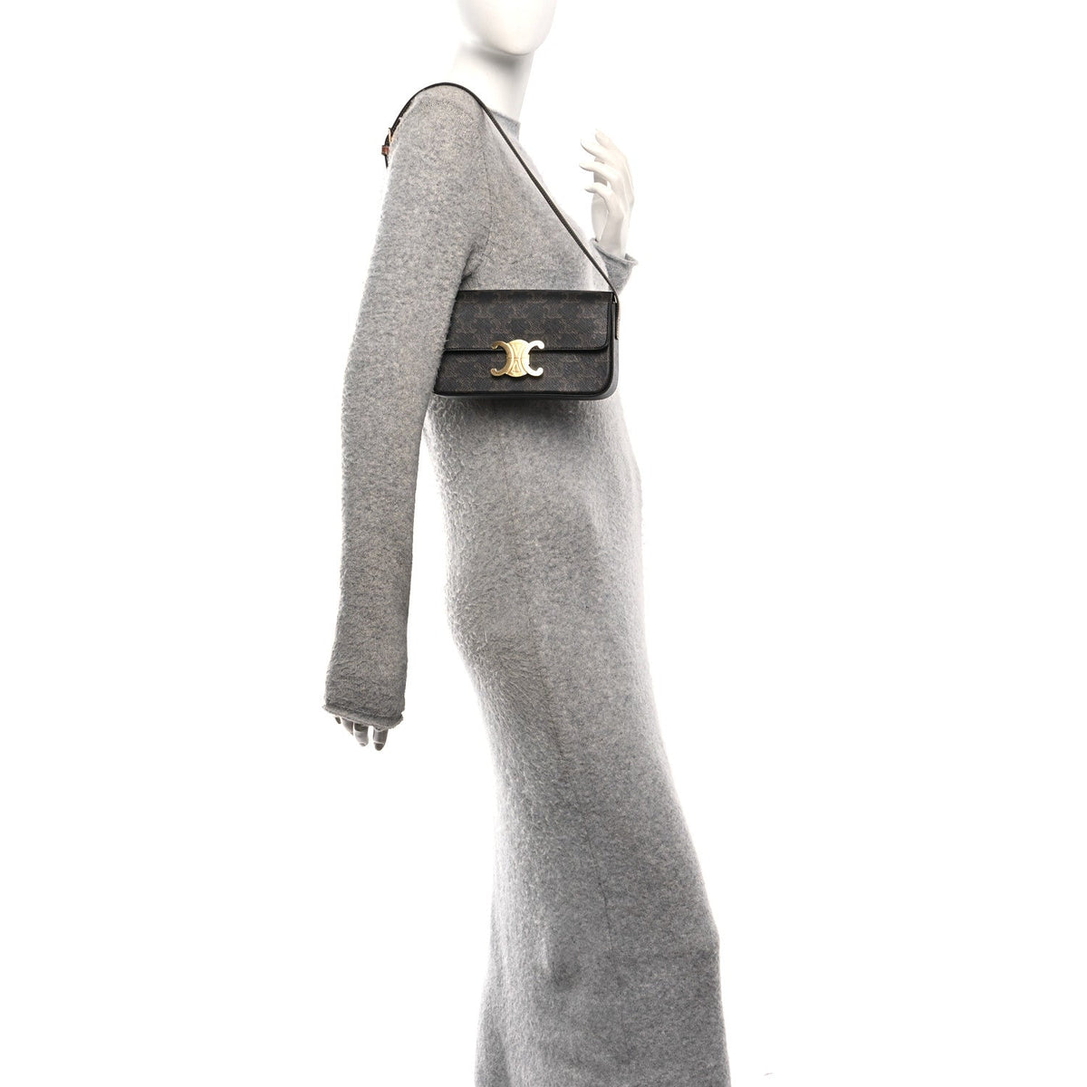 Celine Canvas Calfskin Triomphe Shoulder Bag Tan