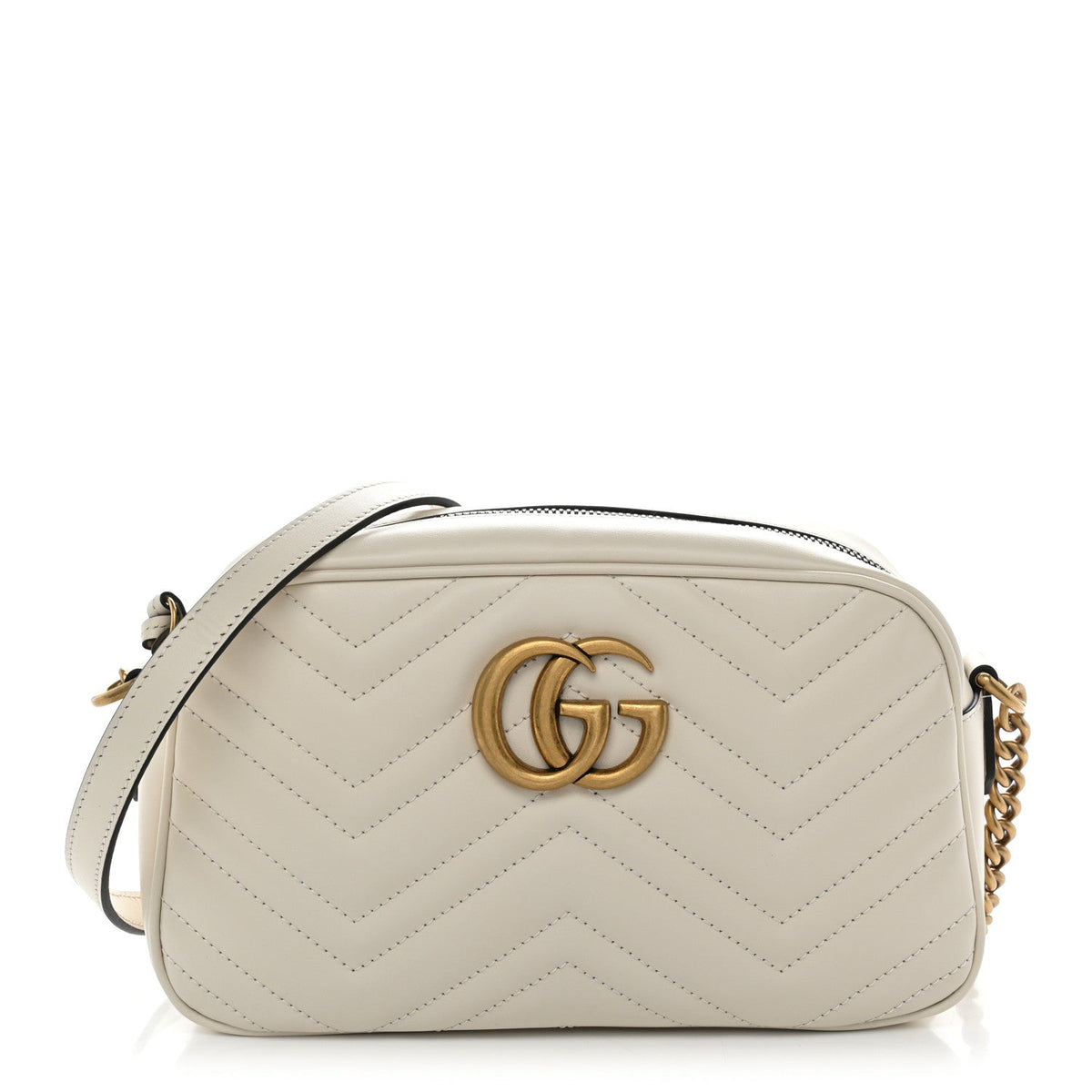 Gucci Calfskin Matelasse Small GG Marmont Chain Shoulder Bag White