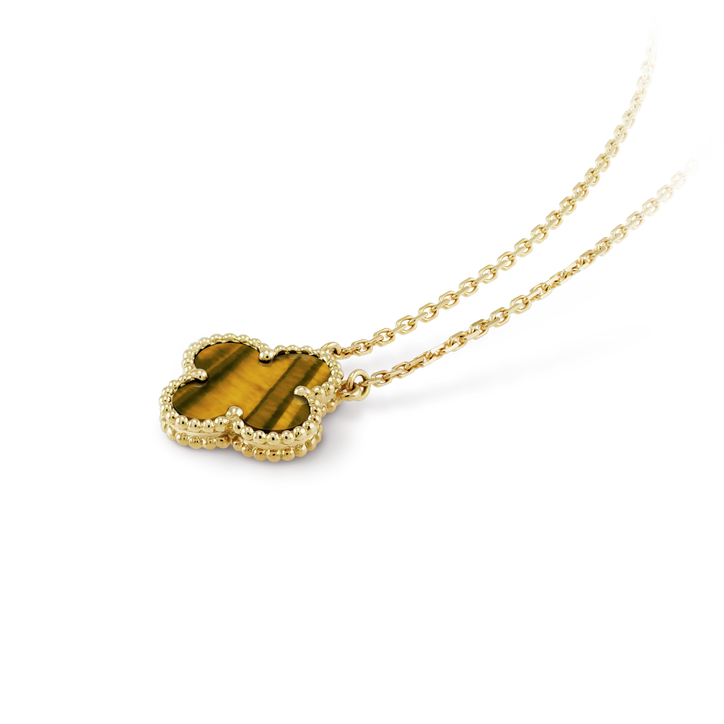 18K Yellow Gold Tiger Eye VCA Vintage Alhambra Pendant