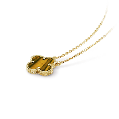 18K Yellow Gold Tiger Eye VCA Vintage Alhambra Pendant