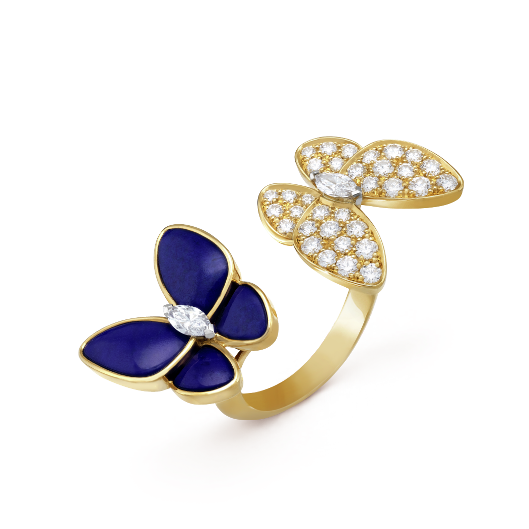 18K Yellow Gold Diamonds Lapis Lazuli VCA Butterfly Between the Finger Ring