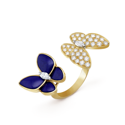 18K Yellow Gold Diamonds Lapis Lazuli VCA Butterfly Between the Finger Ring
