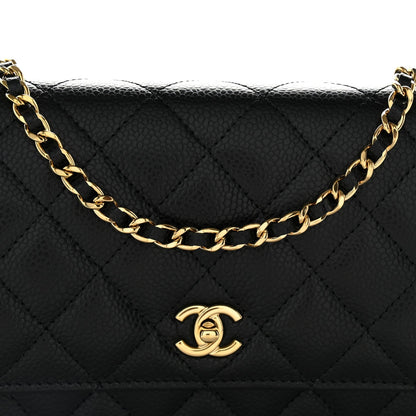 Chanel Caviar Quilted CC Turnlock Wallet On Chain WOC Black