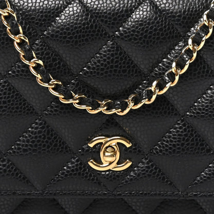 Chanel Caviar Quilted CC Turnlock Wallet On Chain Black 1987527