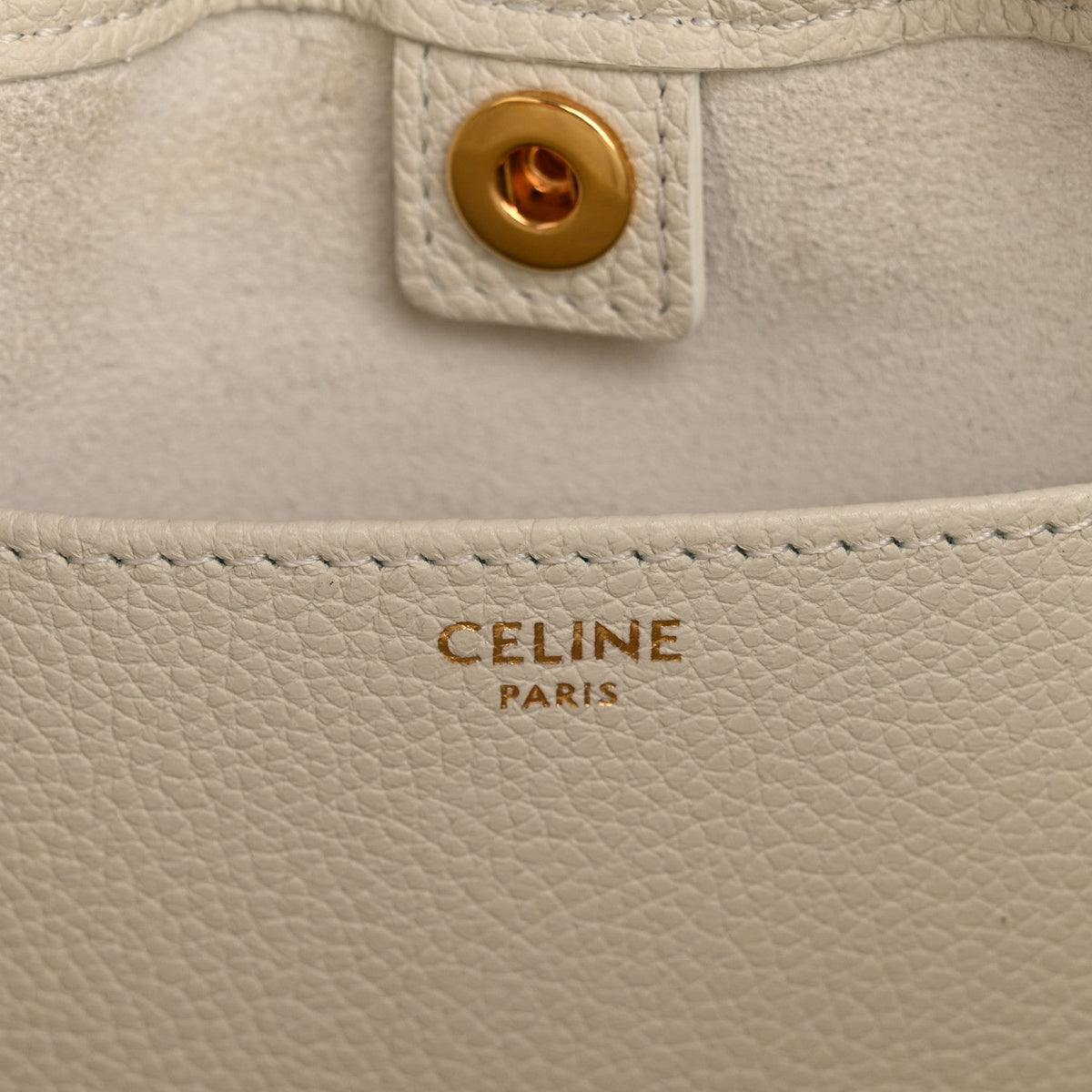 Celine Calfskin Cuir Small Triomphe Cabas Drawstring White