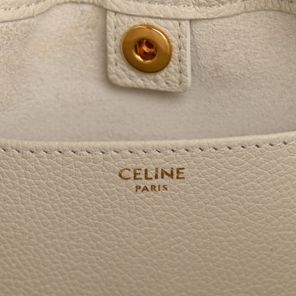 Celine Calfskin Cuir Small Triomphe Cabas Drawstring White