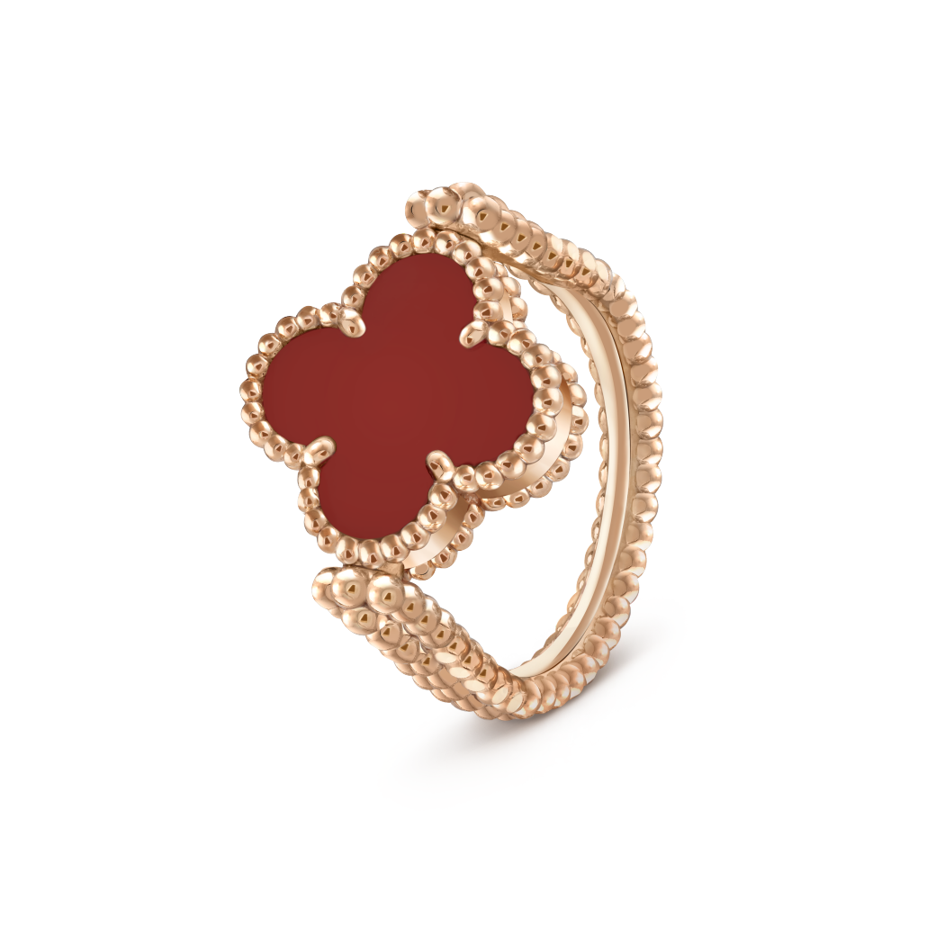 18K Rose Gold Carnelian Diamond VCA Vintage Alhambra Reversible Ring