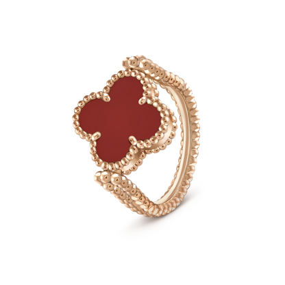 18K Rose Gold Carnelian Diamond VCA Vintage Alhambra Reversible Ring