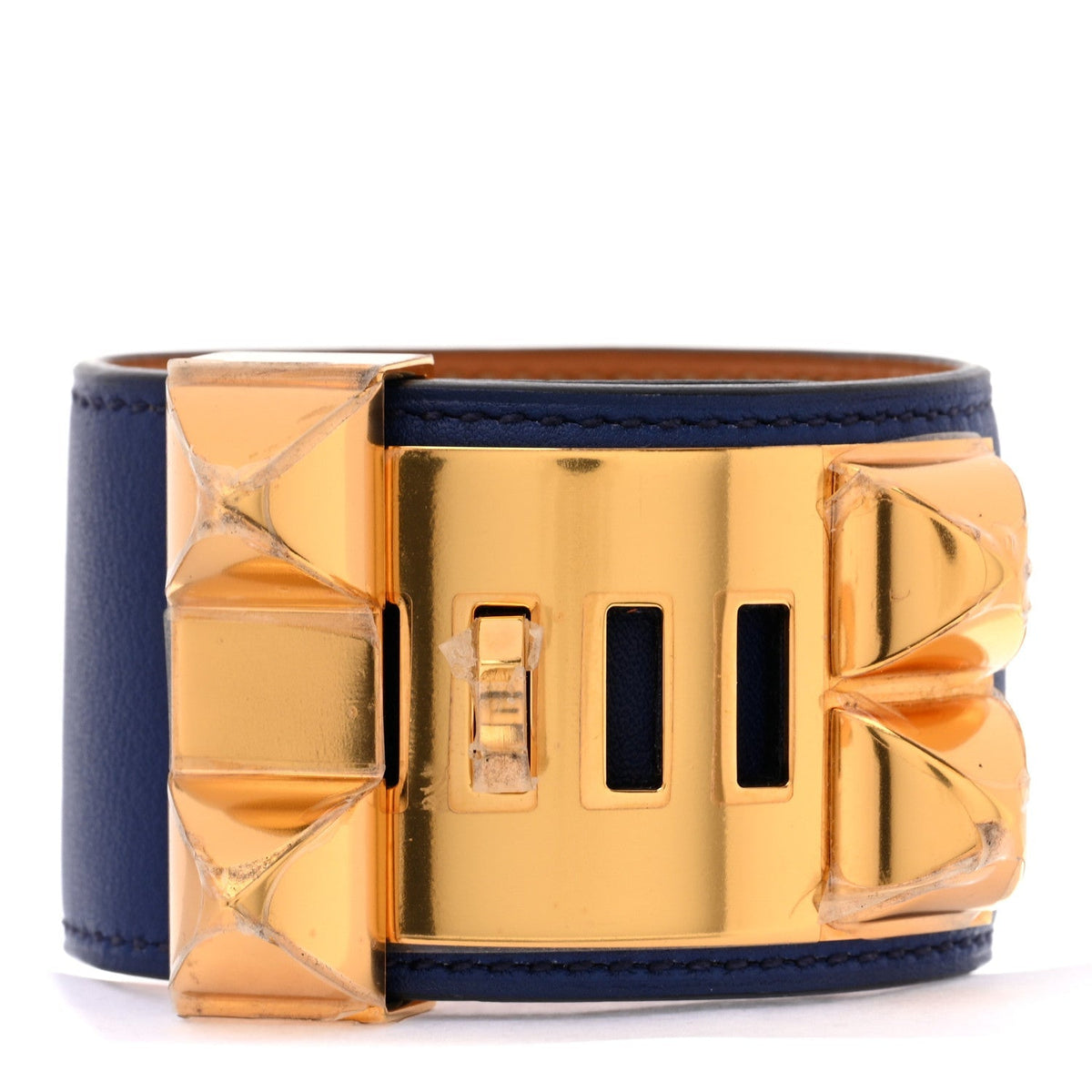 Hermès Swift Gold Plated CDC Collier de Chien Bracelet Bleu Agate