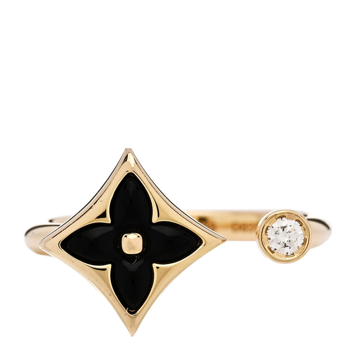 Louis Vuitton 18K Yellow Gold Diamond Onyx Blossom Ring 48 4.5
