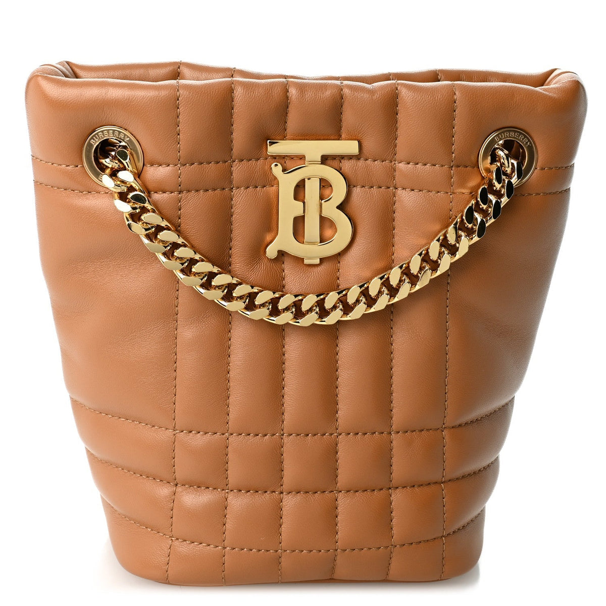 Burberry Lambskin Quilted Mini Lola Bucket Bag Maple Brown