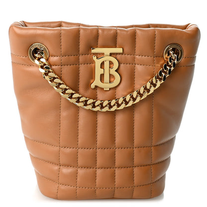 Burberry Lambskin Quilted Mini Lola Bucket Bag Maple Brown