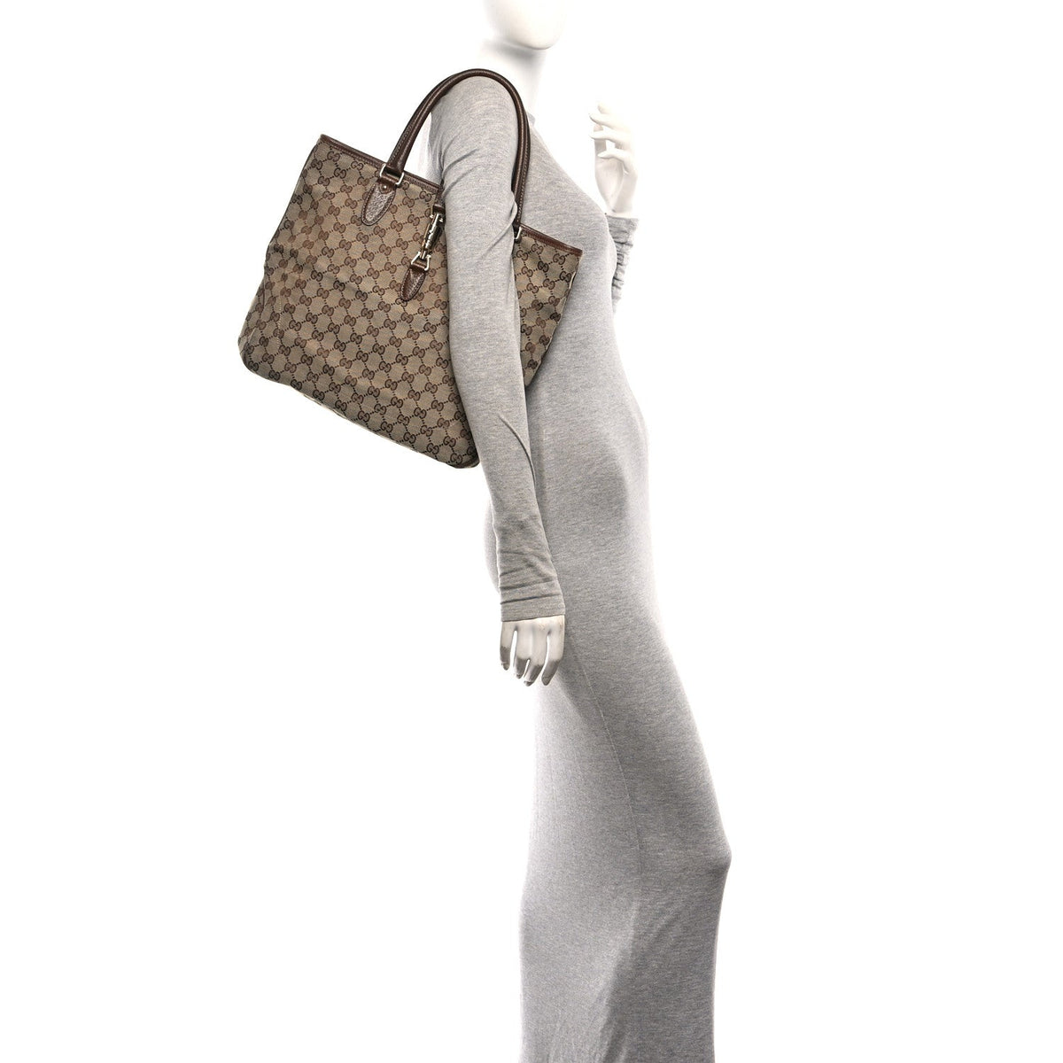 Gucci Monogram Canvas Piston Lock Tote Brown