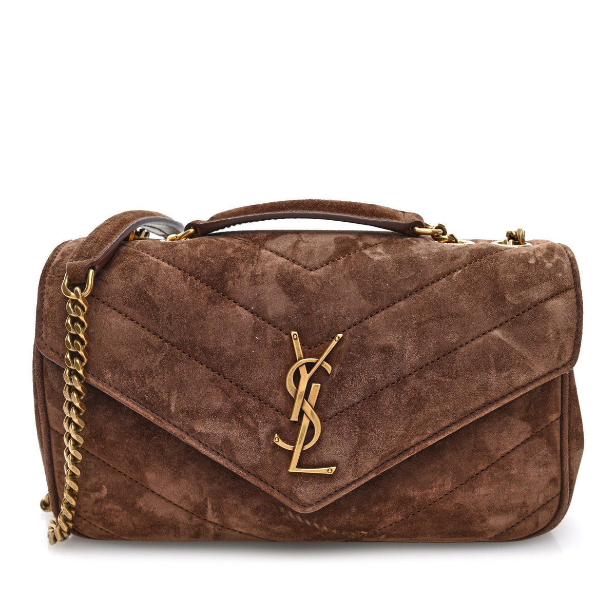 Saint Laurent Suede Chevron Quilted Medium Loulou Bark Brown