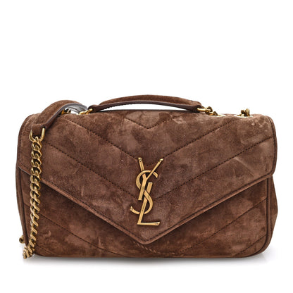 Saint Laurent Suede Chevron Quilted Medium Loulou Bark Brown