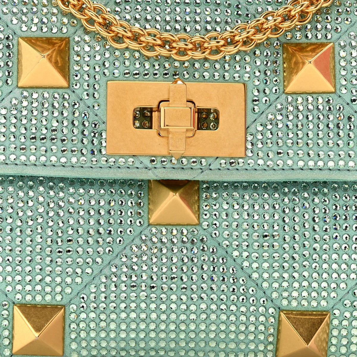 Valentino Garavani Crystal Suede Small Roman Stud Shoulder Bag Green
