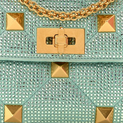 Valentino Garavani Crystal Suede Small Roman Stud Shoulder Bag Green