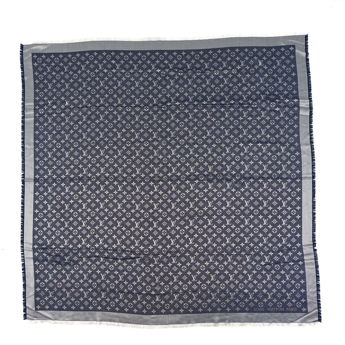 Louis Vuitton Silk Wool Monogram Denim Shawl Blue 1983763