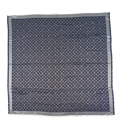 Louis Vuitton Silk Wool Monogram Denim Shawl Blue 1983763