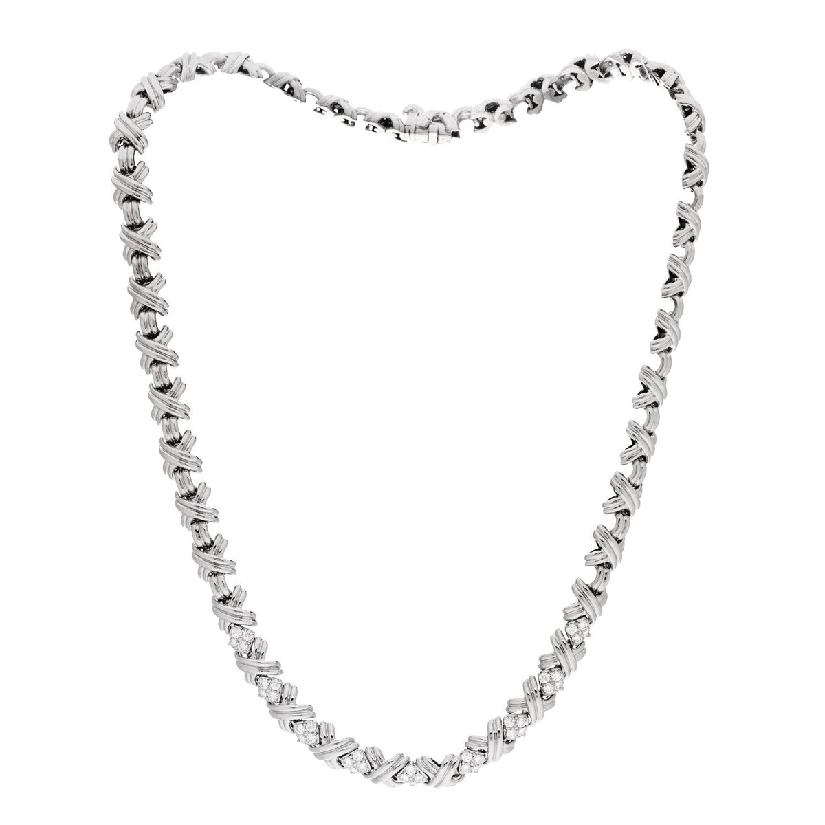 Tiffany 18K White Gold Diamond Signature X Necklace