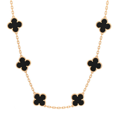 Van Cleef & Arpels 18K Yellow Gold Onyx 10 Motif Vintage Alhambra Necklace