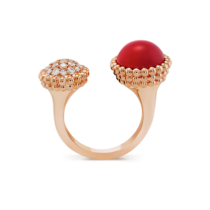 18K Rose Gold Diamond Carnelian VCA Perlée Couleurs Between the Finger Ring
