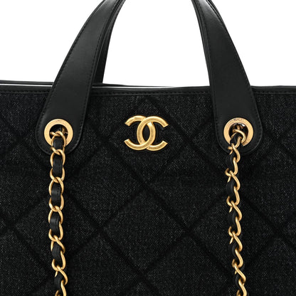 Chanel Denim Calfskin Quilted Small Deauville Tote Black