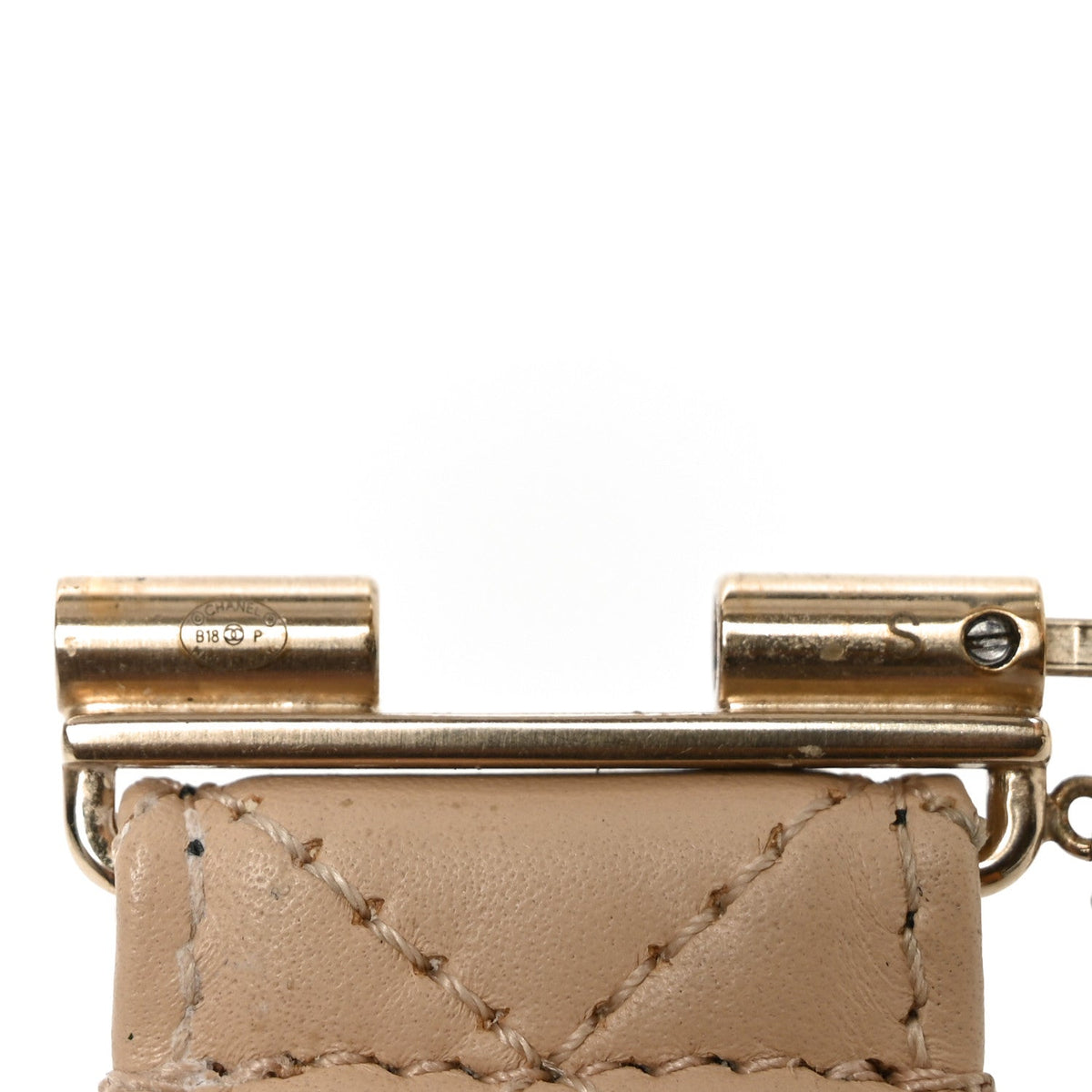 Chanel Lambskin Quilted Pearl CC Cuff Bracelet S Beige