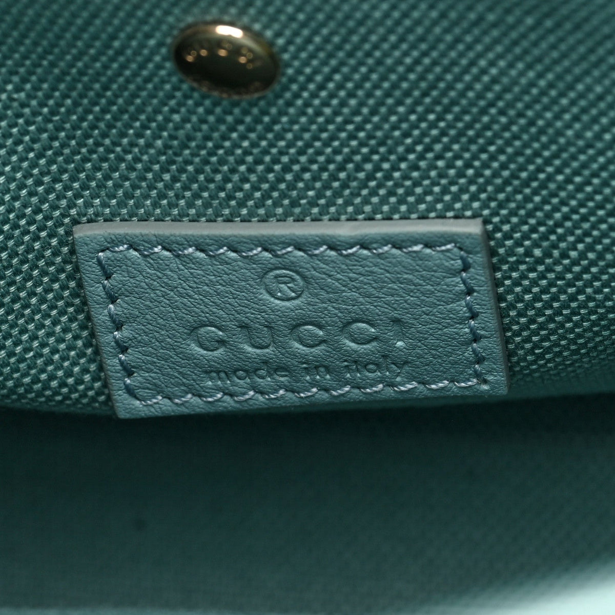 Gucci Patent GG Emblem Small Bucket Bag Light Blue