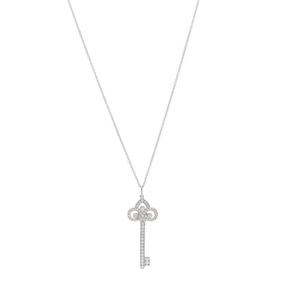 Tiffany Platinum Diamond .41ctw Fleur De Lis Key Pendant Necklace