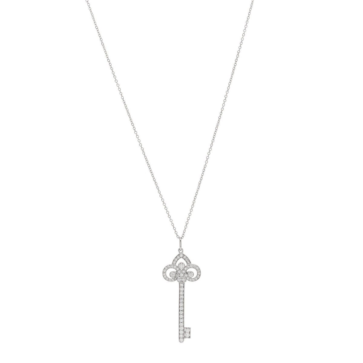Platinum Diamond .41ct Fleur De Lis Key Pendant Necklace
